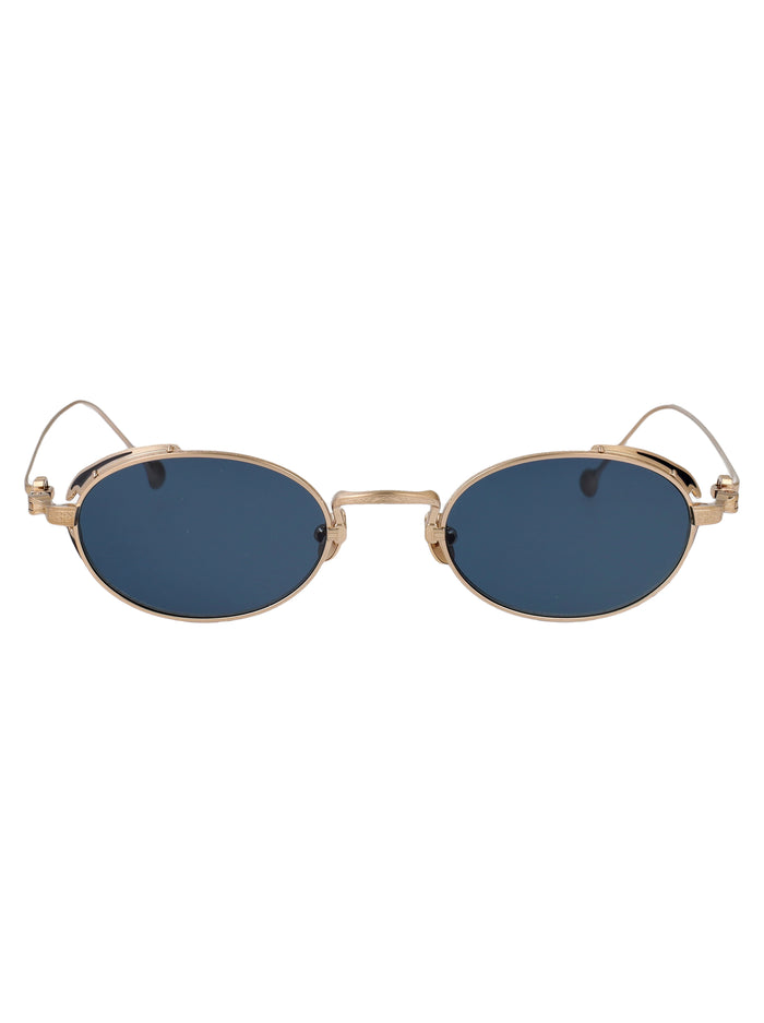 Brushed Gold Blue Grey Solid Metal Sunglasses