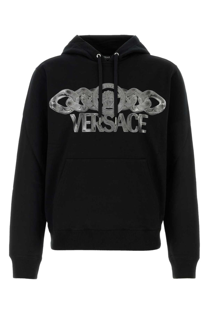 Black Cotton Sweatshirt Blackprint Exterior: Felpe