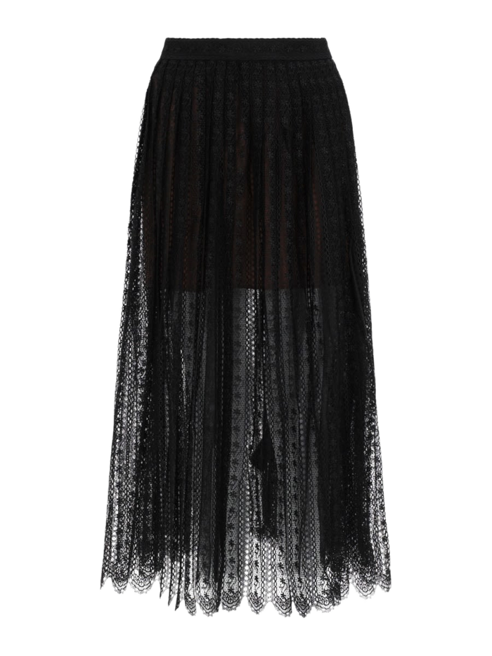 Lace Midi Skirt Black Polyester