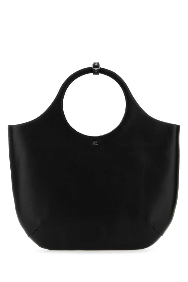 Courreges Holy Exterior: 100% Leather; Lining: 100% Suede; Finishing: Silver metal top handle bag in black