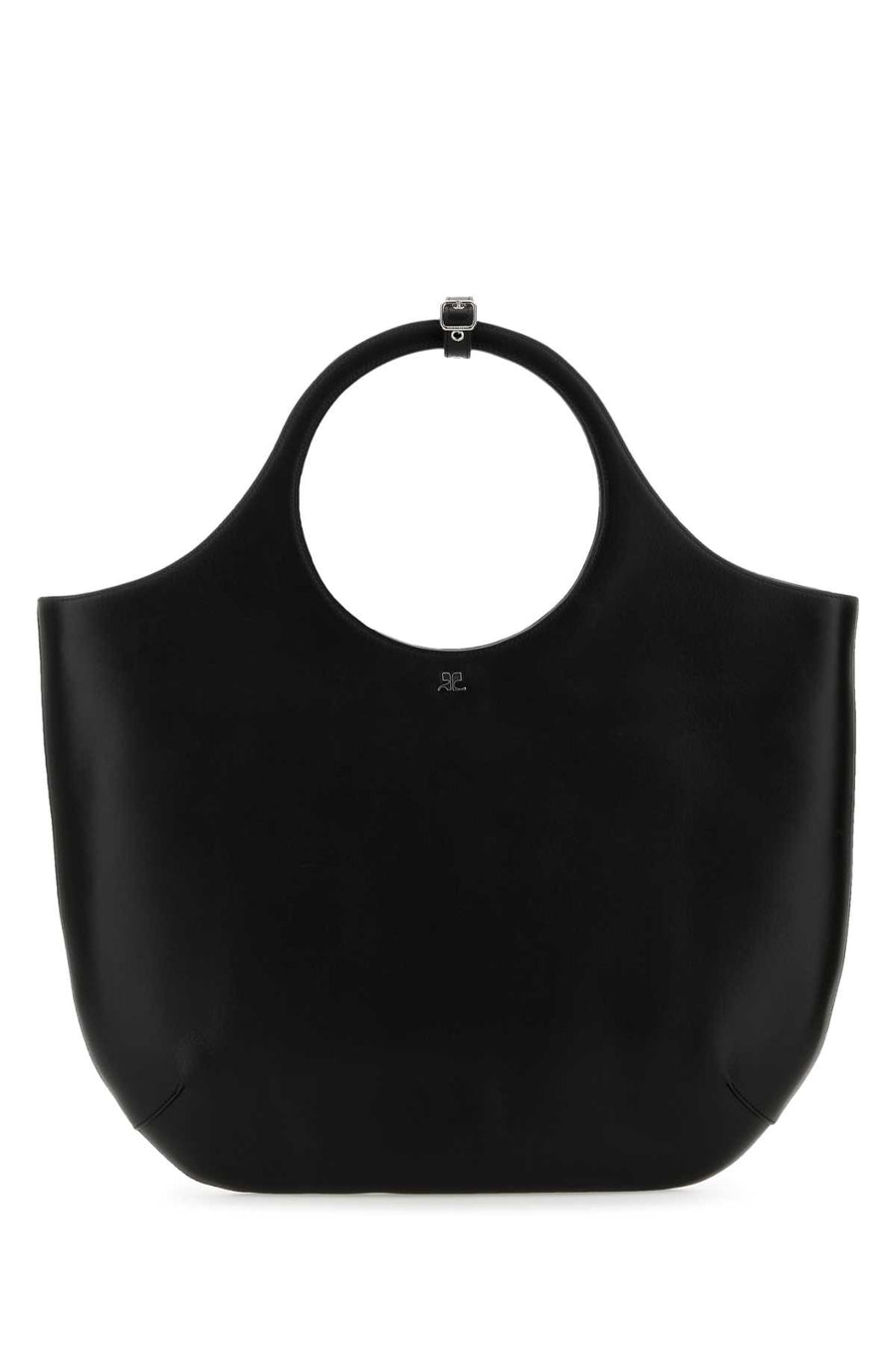 Courreges Holy Exterior: 100% Leather; Lining: 100% Suede; Finishing: Silver metal top handle bag in black