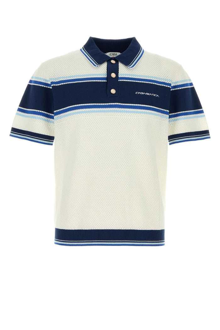 White Mesh Polo Shirt Whiteblue