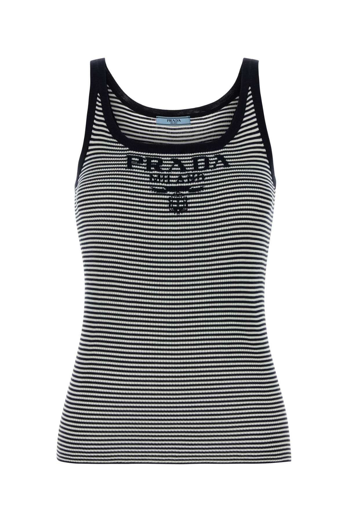 Embroidered Silk Tank Top Blu+bianco Exterior: Recycled Maglie
