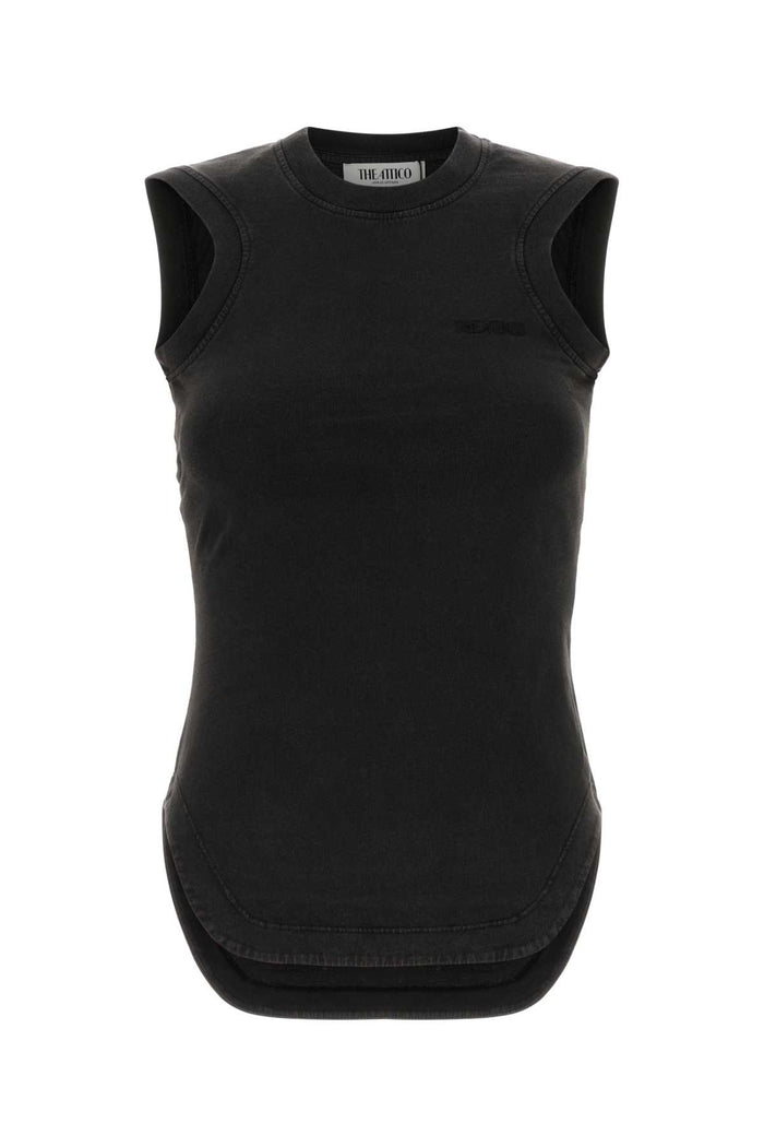 Dark Brown Cotton Tank Top Fadedblack Maglie