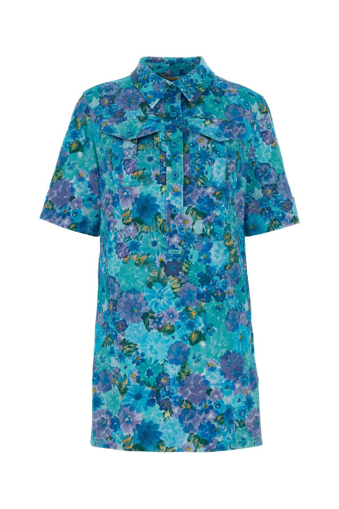 Printed Drill Mini Dress Multicolorblue1 Exterior: Cotton Elastane Abiti