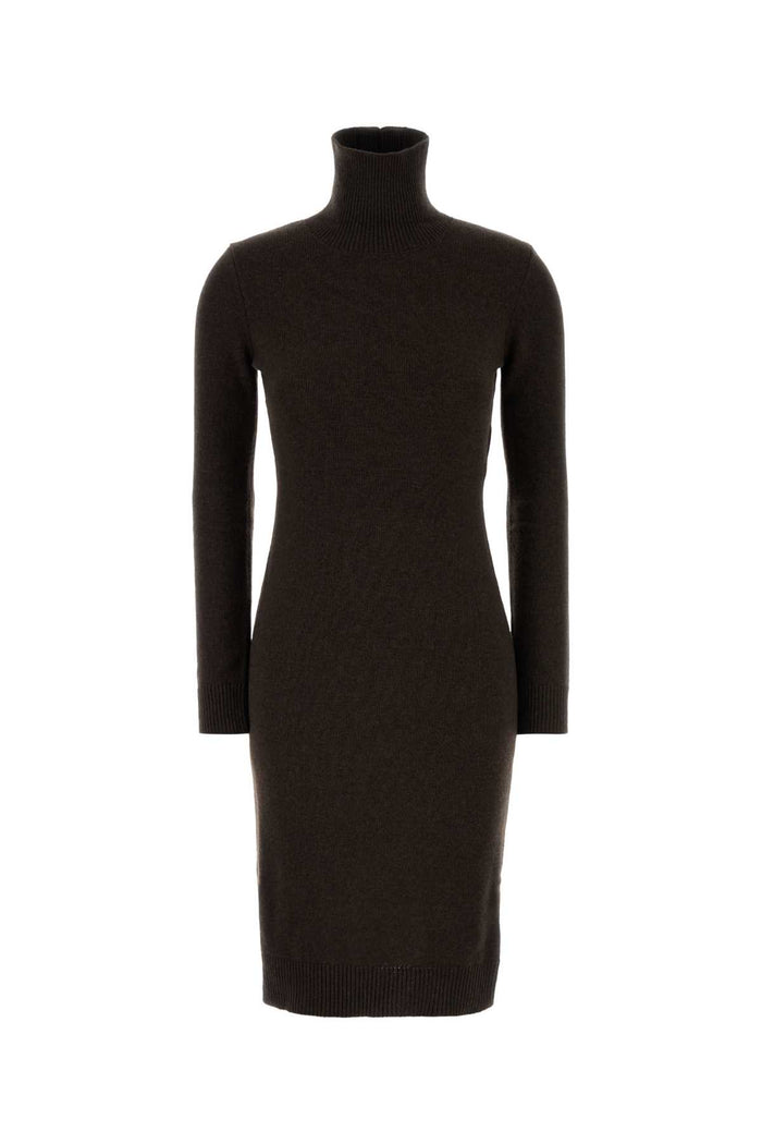 Dark Brown Wool Blend Sweater Dress Exterior: Nylon Abiti