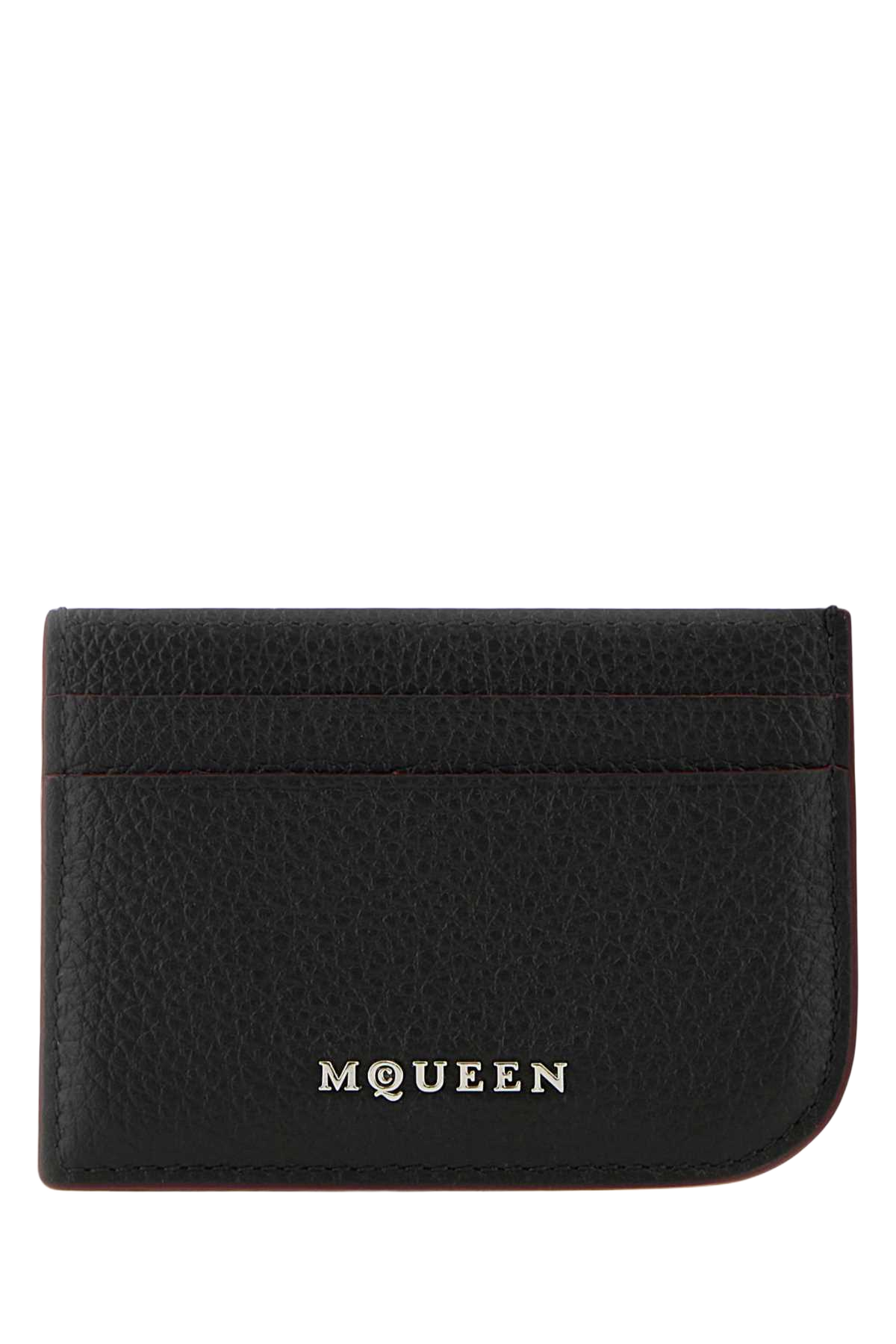 Black Leather Card Holder Blacksilver Portafogli