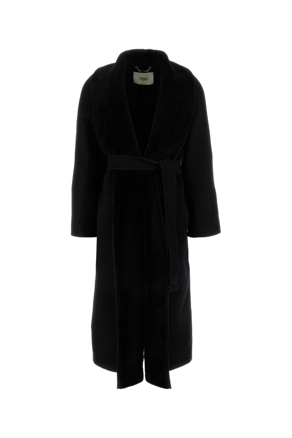 Black Wool Blend Coat Exterior: Silk Cappotti