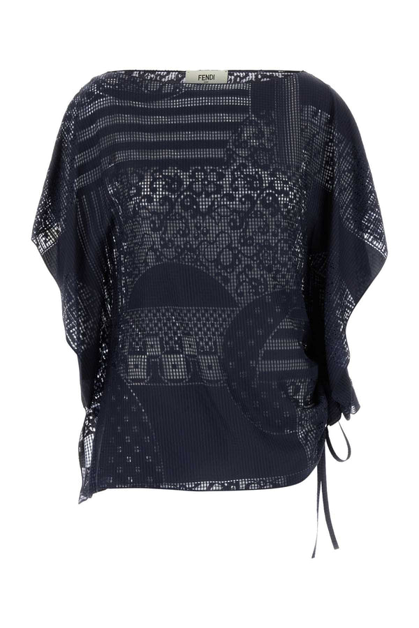Fendi Patchwork 58% Viscose 42% Silk blouse in navy