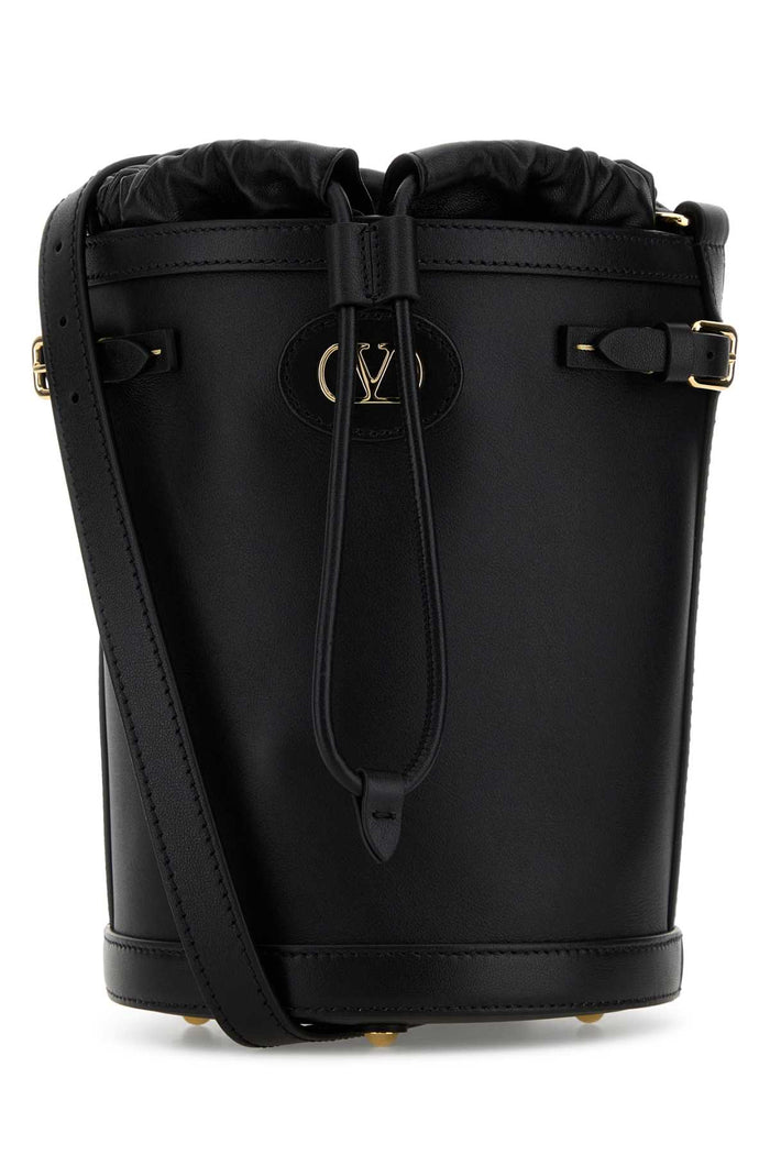 Black Leather Antibes Bucket Bag Nero Calf - Bos Taurus Borse A Secchiello