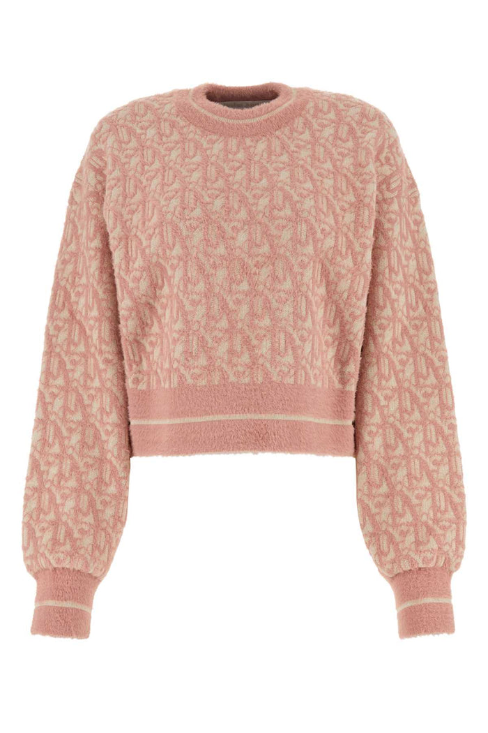 Embroidered Nylon Blend Sweater Beigepink Exterior: Virgin Wool Maglieria