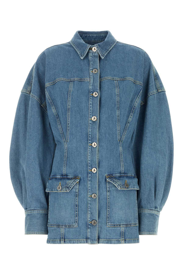 The Attico Denim 98% Cotton shirt dress in blue