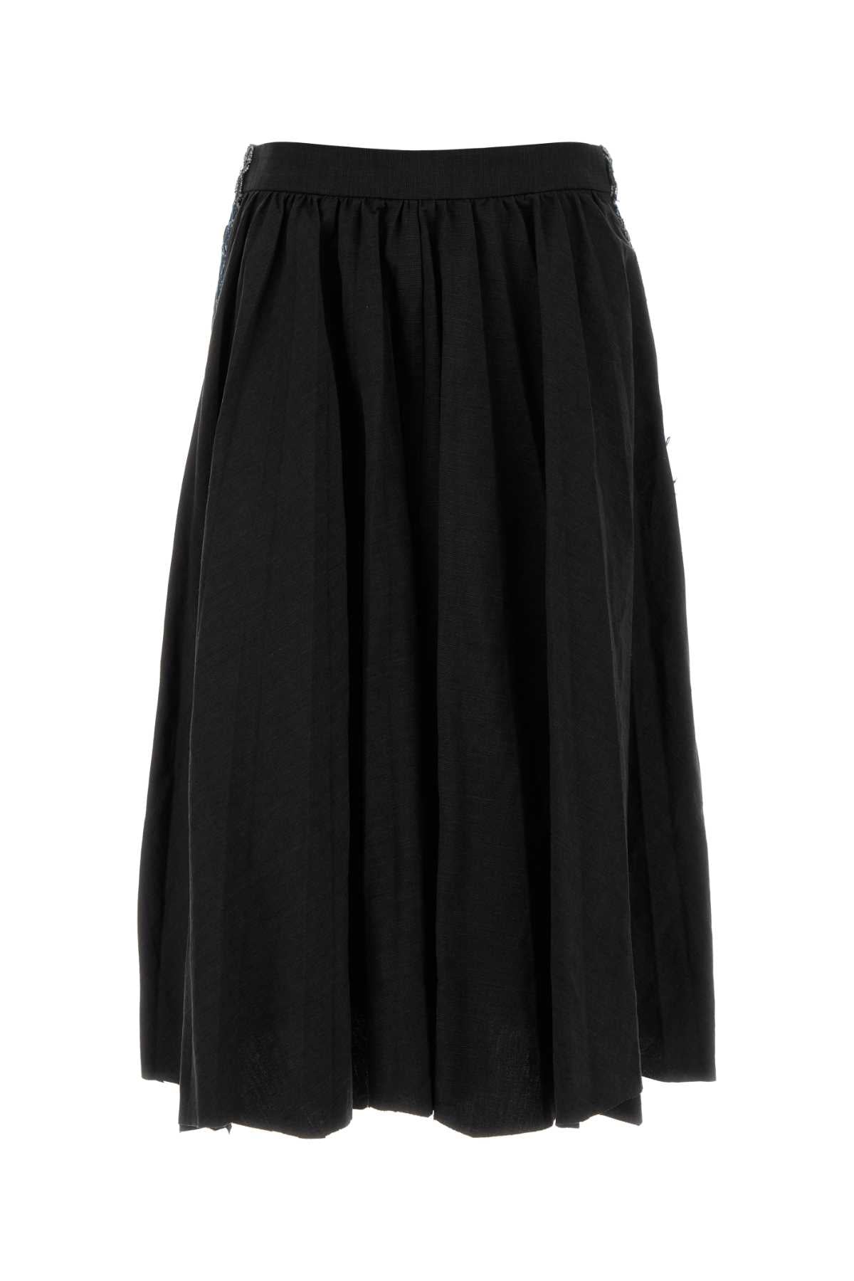 Two-Tone Twill And Denim Skirt Black Gonne