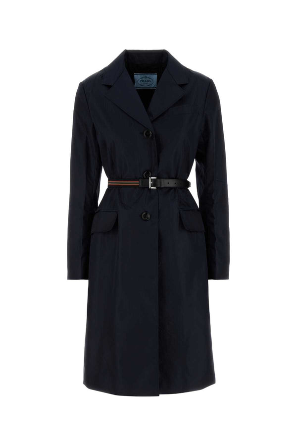 Prada 100% recycled polyamide with 14% elastane trench coat in navy