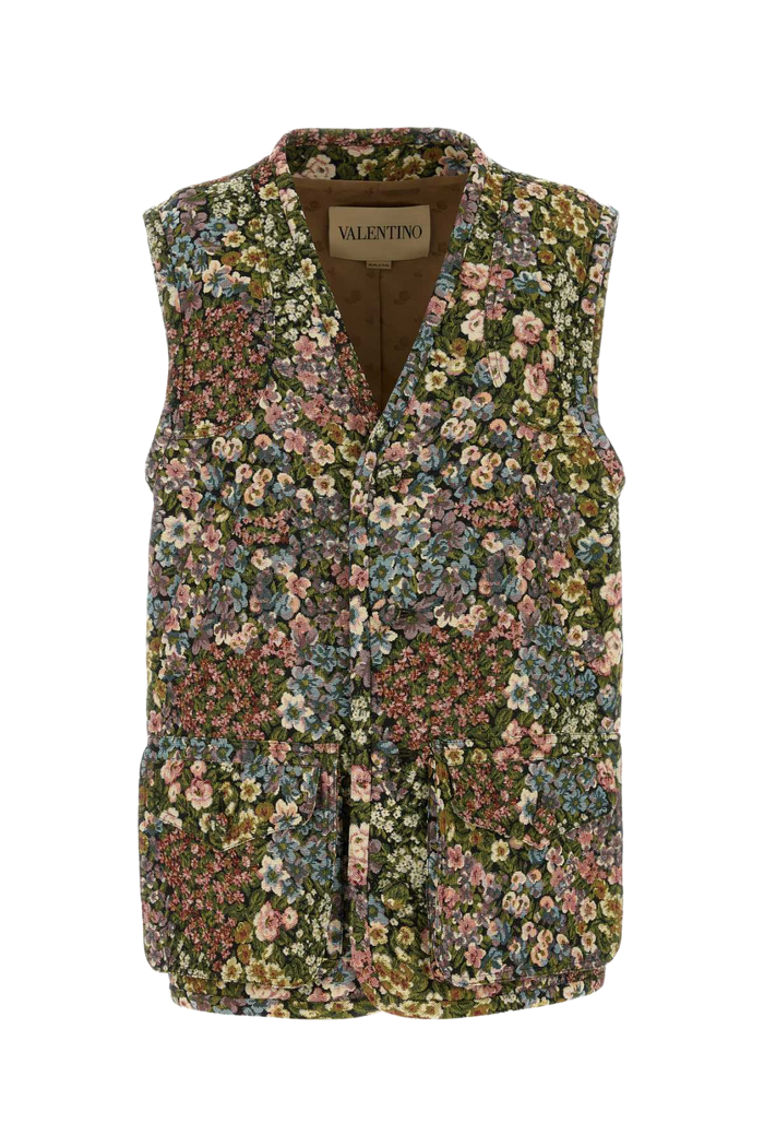 Embroidered Jacquard Vest Neromulticolor Polyester Cotton Giacche E Gilet