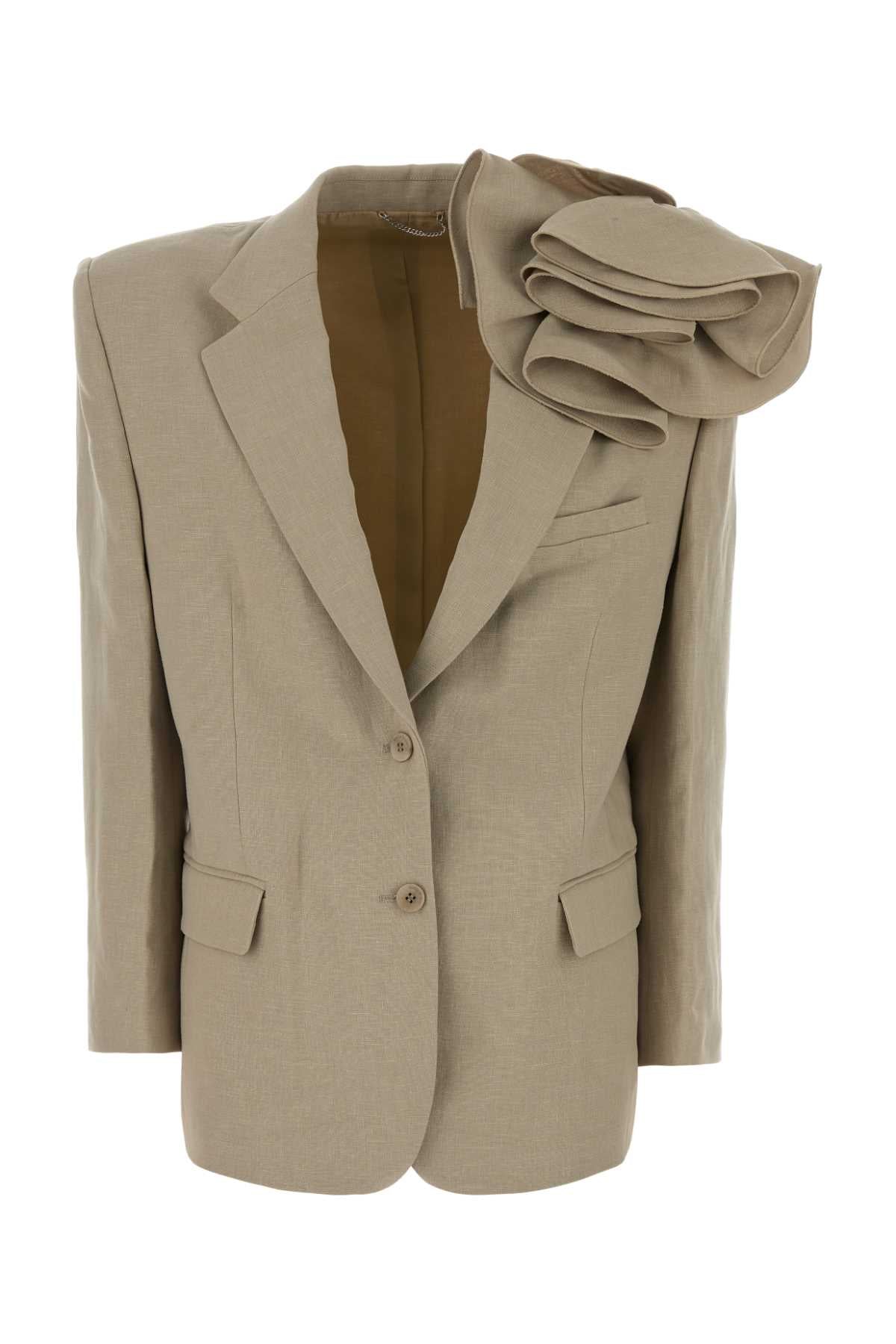 Beige Linen Blend Blazer Giacche E Gilet