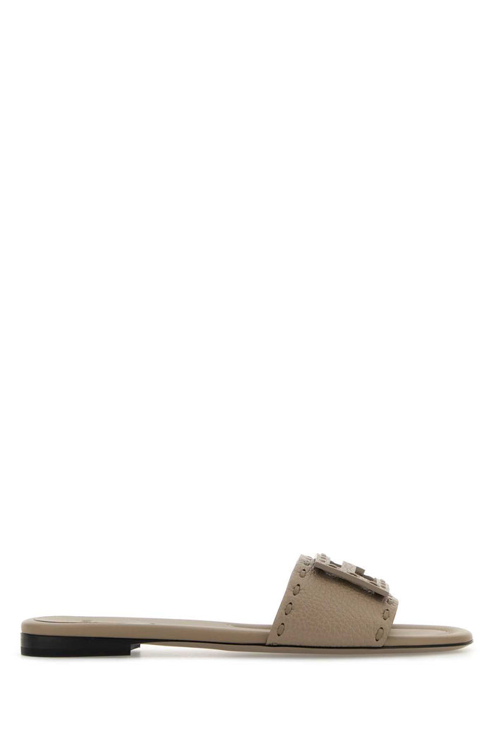 Cappuccino Leather Baguette Slippers Tortora