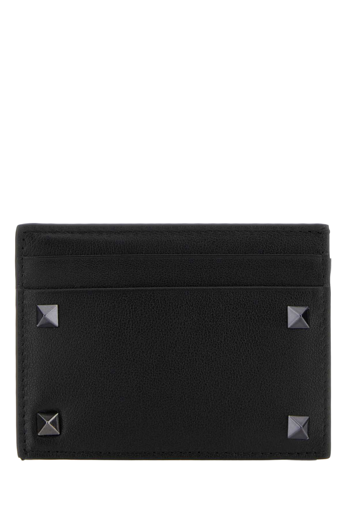 Black Leather Rockstud Card Holder Nero Portafogli
