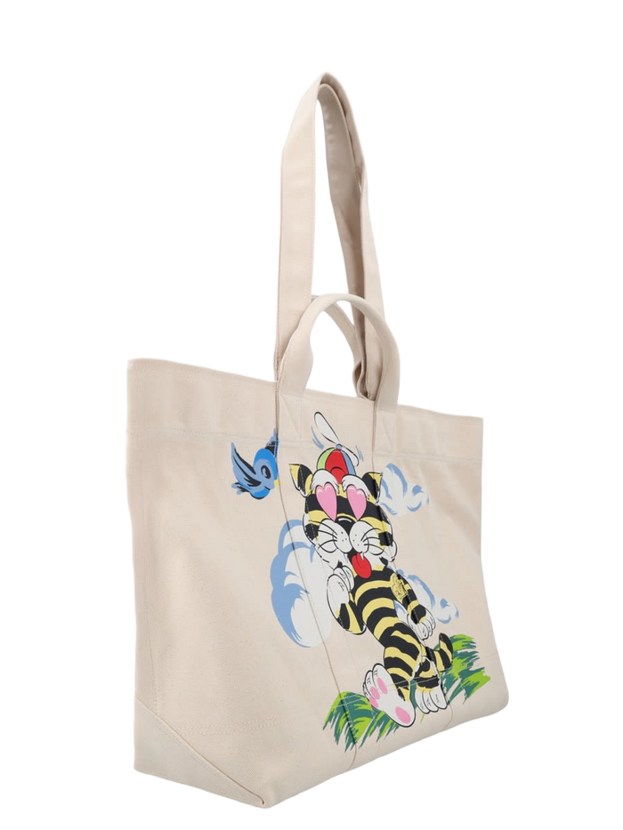 Kenzo Cartoon Tote Bag Large Beige Cotton Handbags