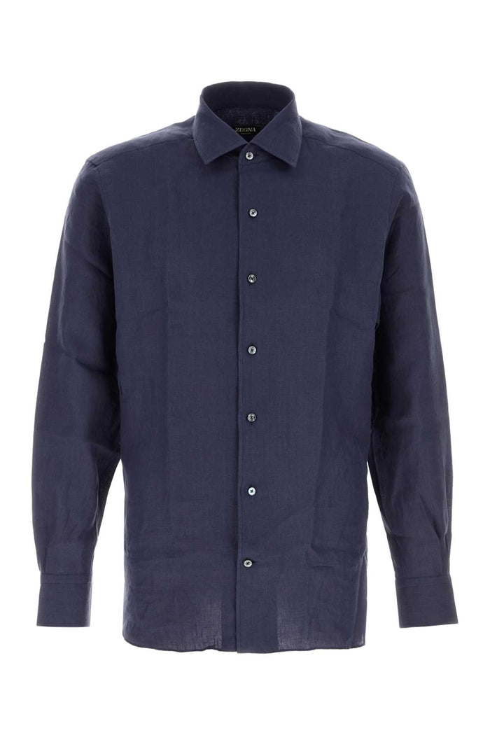 Navy Blue Linen Shirt B07g Exterior: Camicie