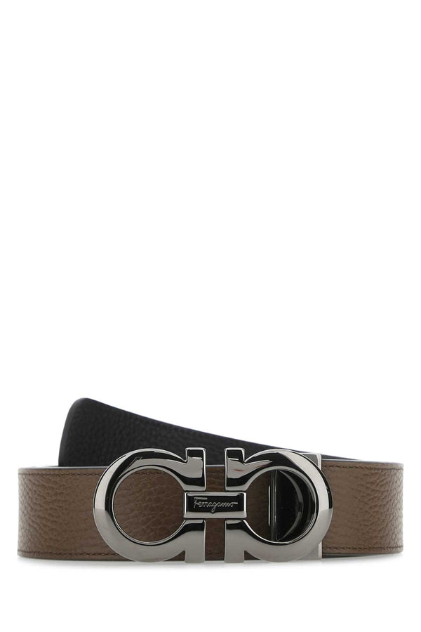 Ferragamo Exterior: 100% Calf; Finishing: Ruthenium belt in brown