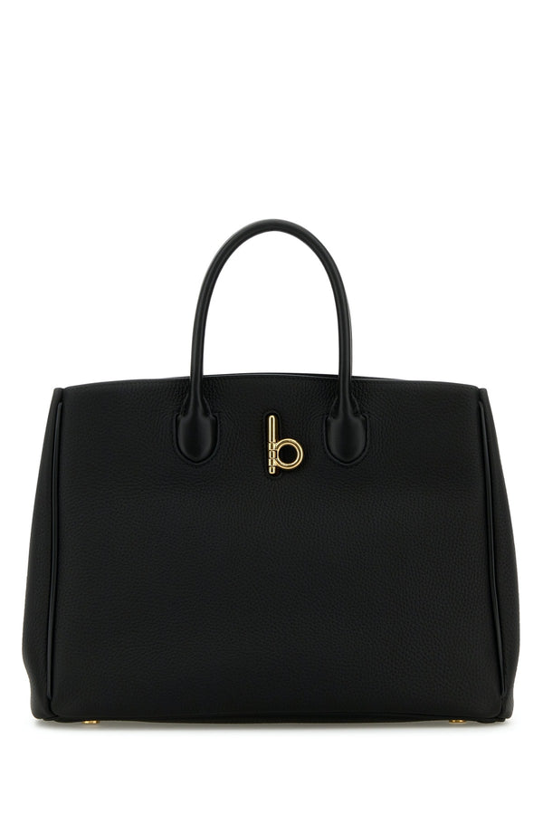 Burberry 100% Calf Grain Leather top handle bag in black