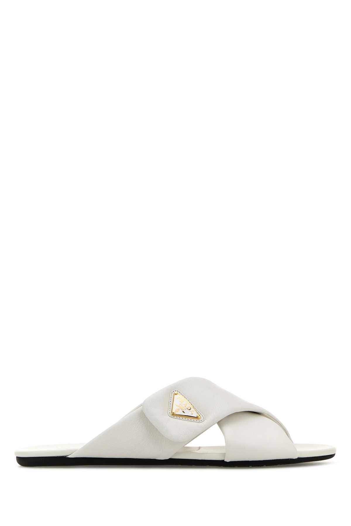 White Nappa Leather Slippers Bianco