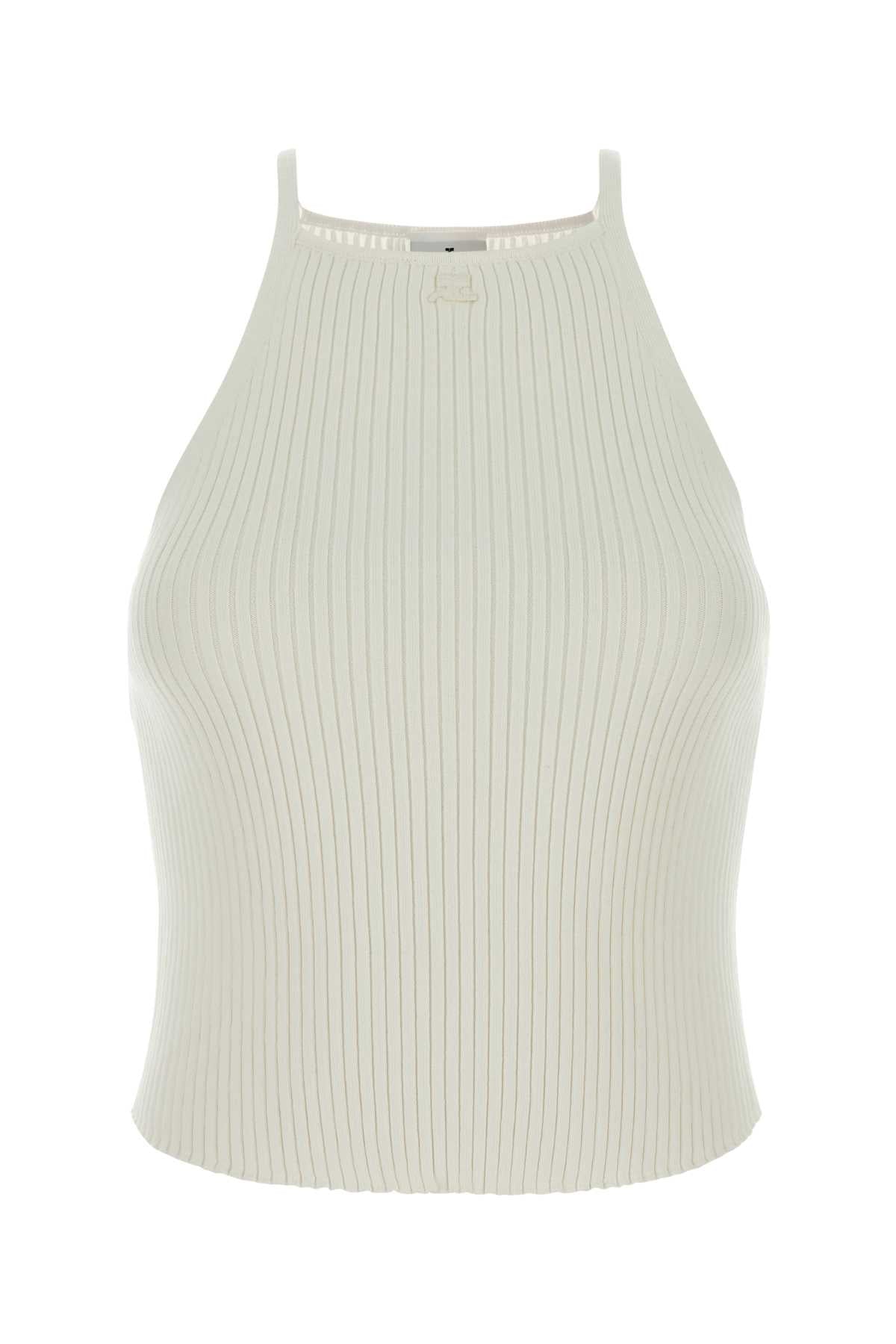 White Viscose Blend Tank Top Heritagewhite Exterior: Polyester Maglie
