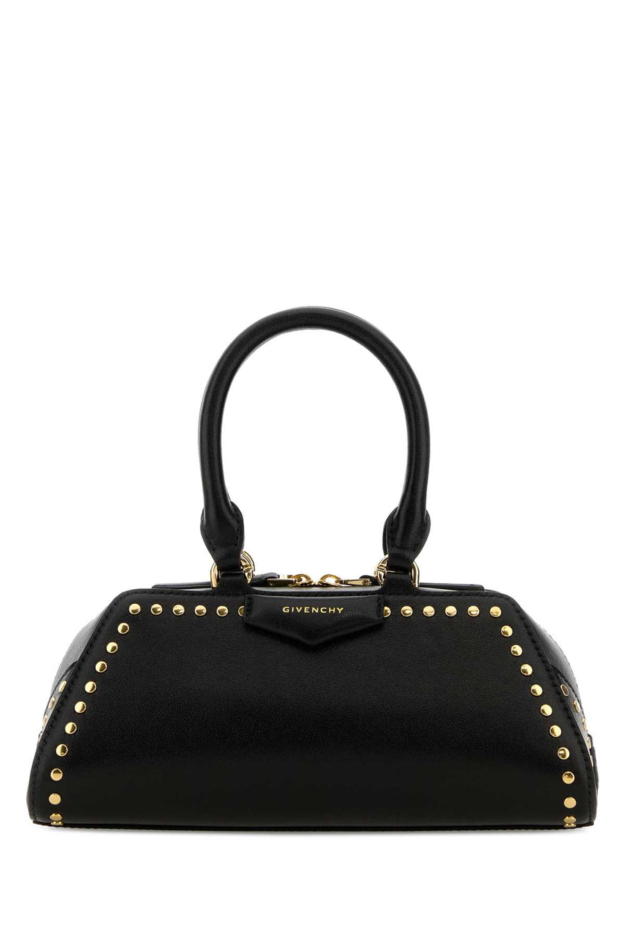 Givenchy East Exterior: 100% Calf Lining: 95% Cotton 5% Acrylic Finishing: Golden metal top handle bag in black