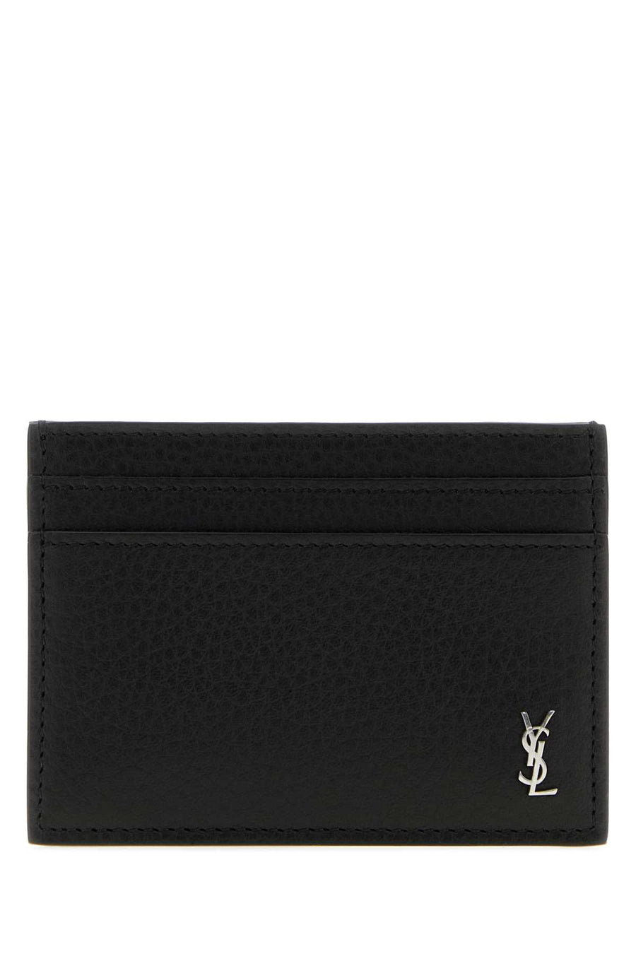 Saint Laurent Exterior: 100% Calf; Finishing: Silver metal card case in black