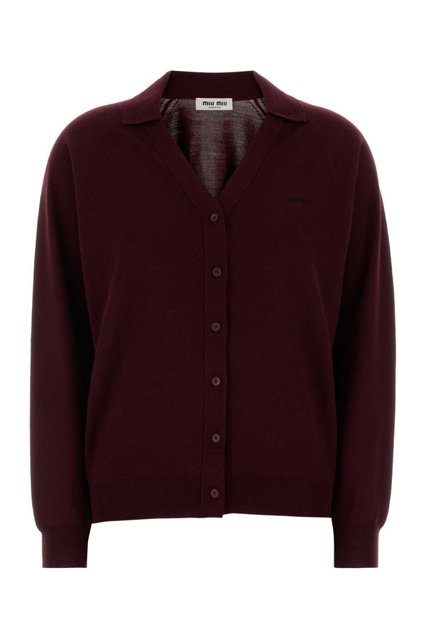 Miu Miu 100% Virgin wool cardigan in burgundy