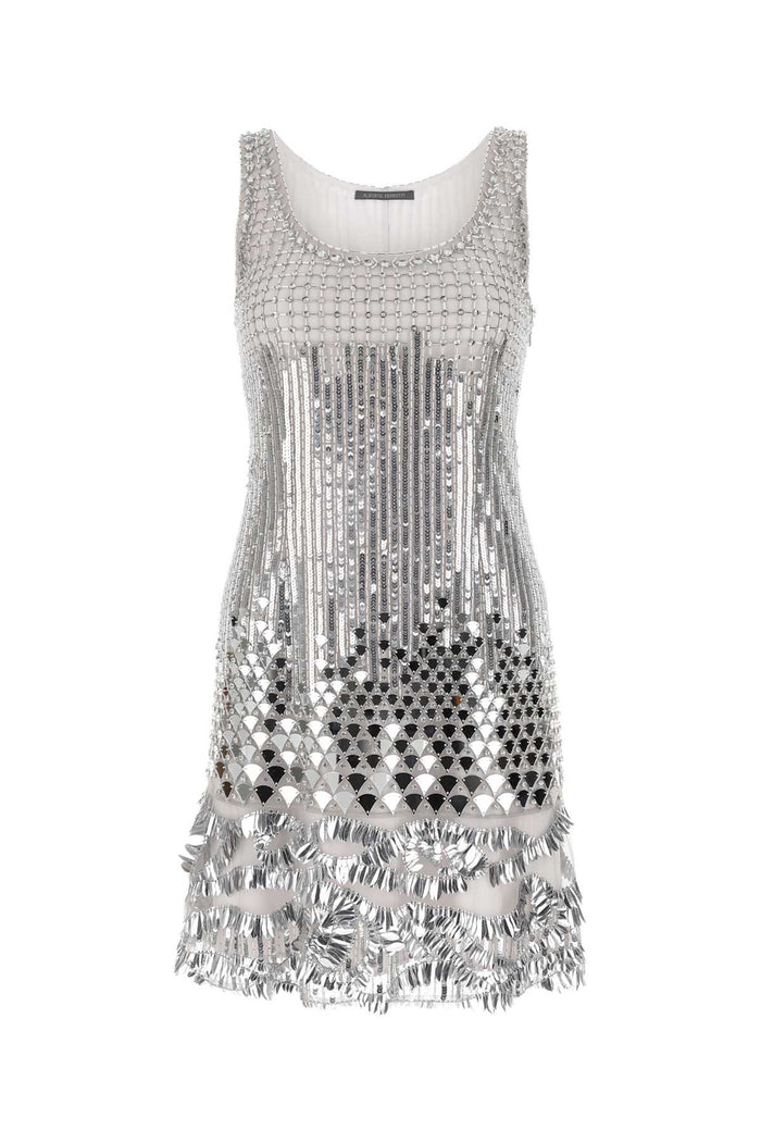 Silver Sequins Mini Dress 0471 Abiti