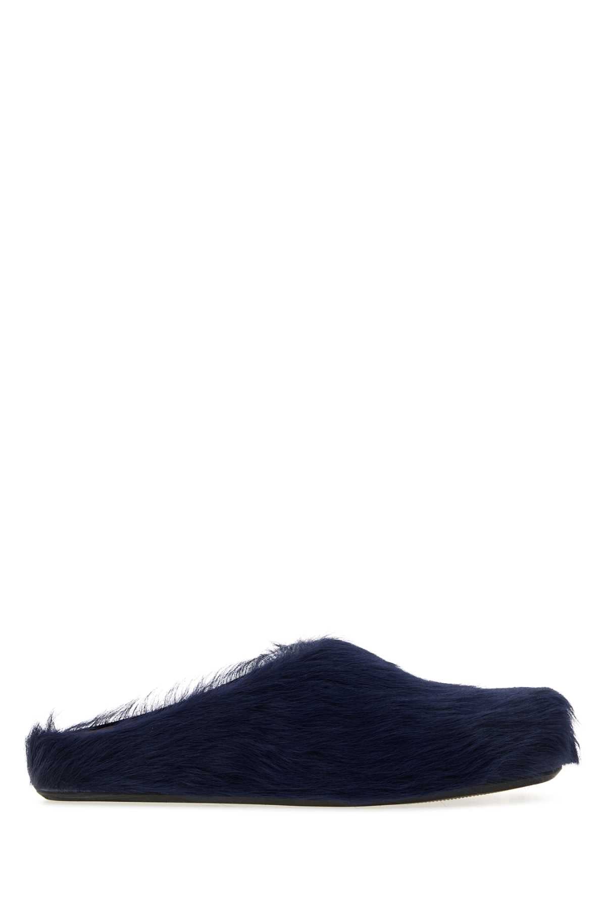 Navy Blue Calf Hair Fussbett Slippers Eclipse Mocassini