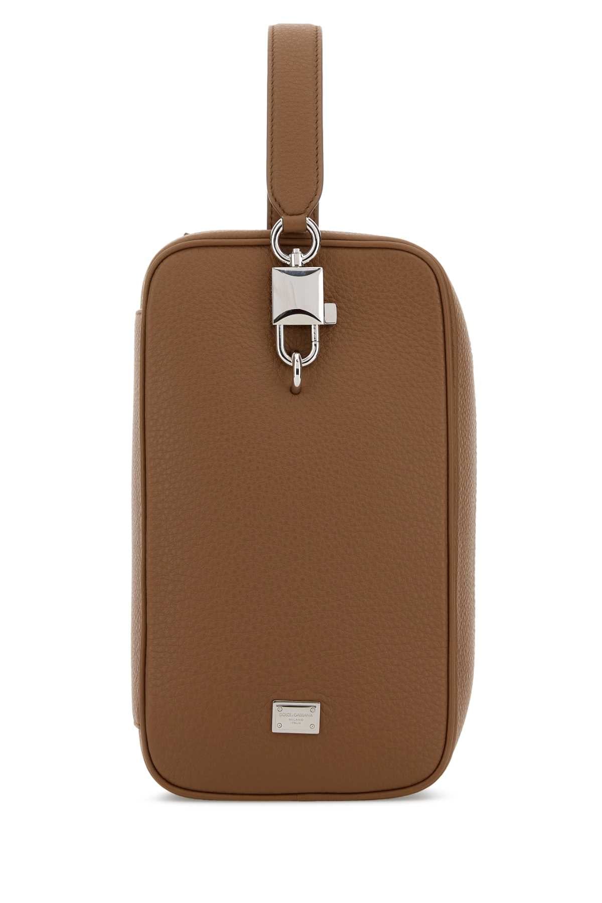 Camel Leather Lock Handbag Caramello Borse A Mano