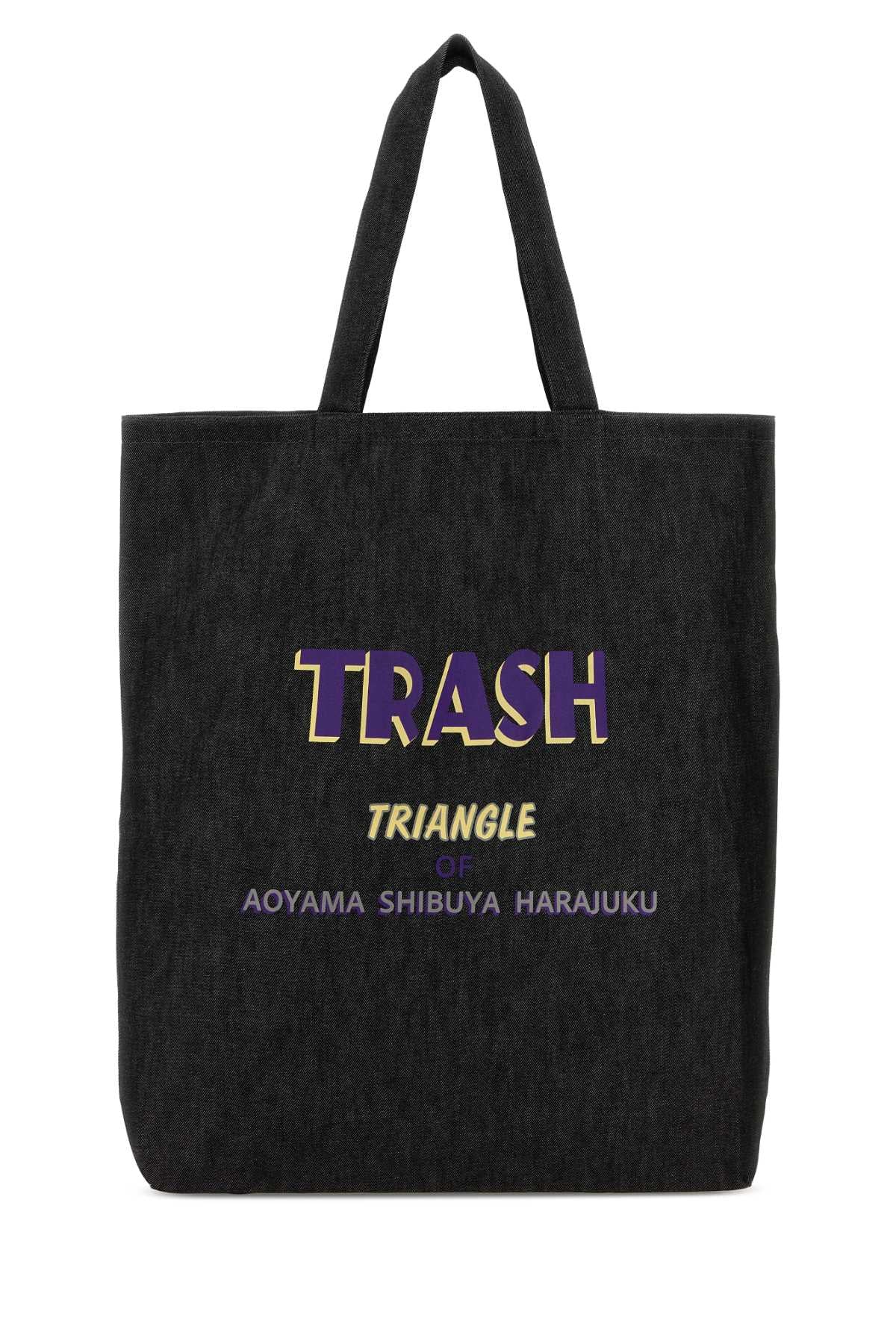 Black Denim Large Grocery Shopping Bag Exterior: Fabric Borse A Mano