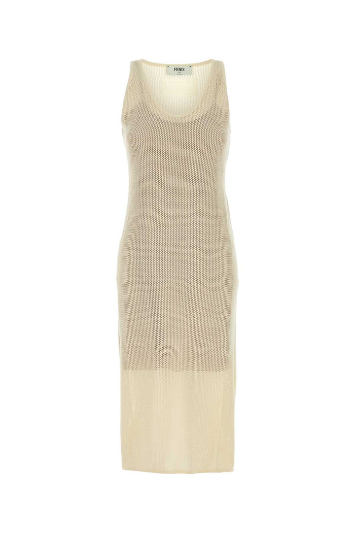 Cream Mesh Dress White Abiti