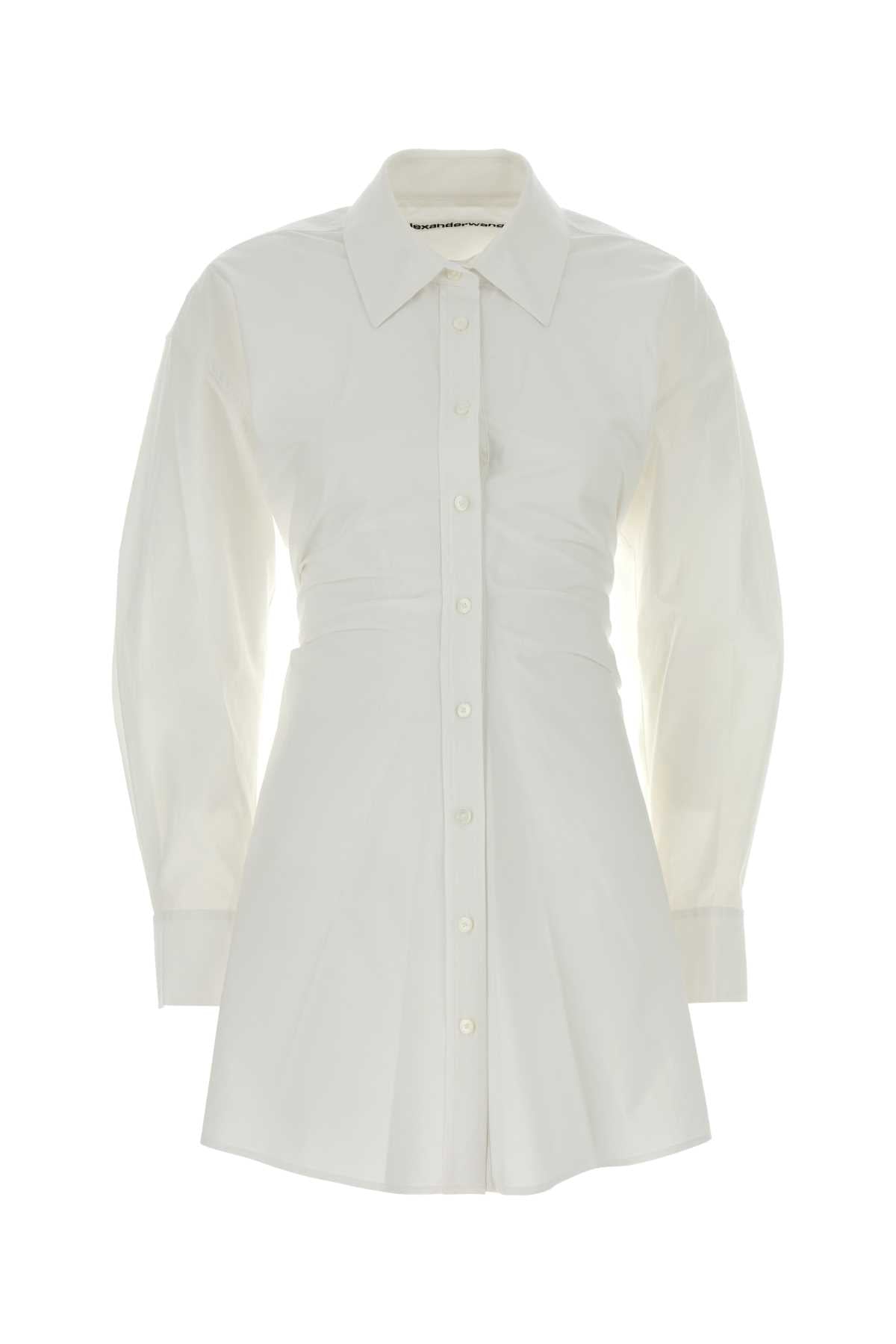 White Stretch Poplin Shirt Dress Exterior: Cotton Elastane Abiti