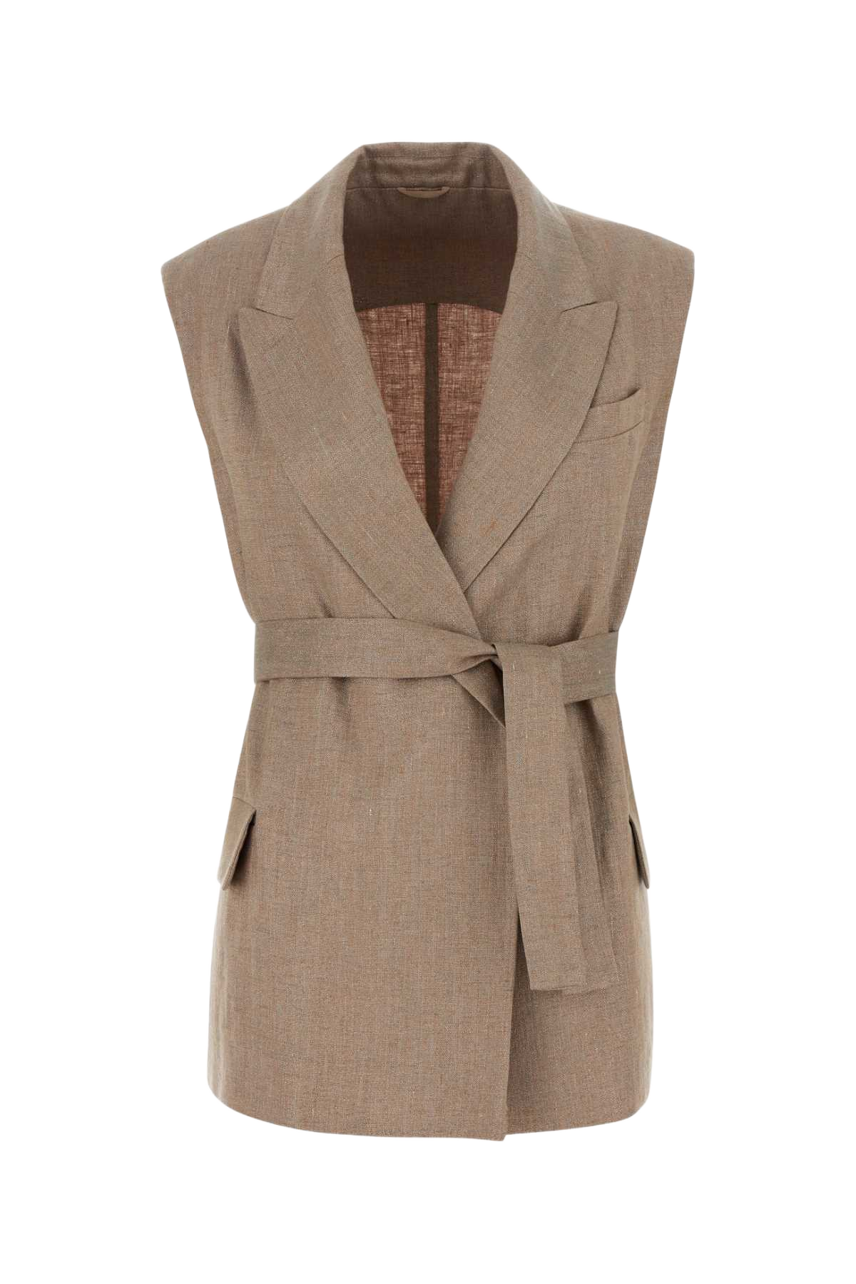 Cappuccino Linen Blend Vest C920 Giacche E Gilet