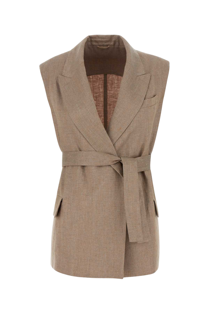 Cappuccino Linen Blend Vest C920 Giacche E Gilet