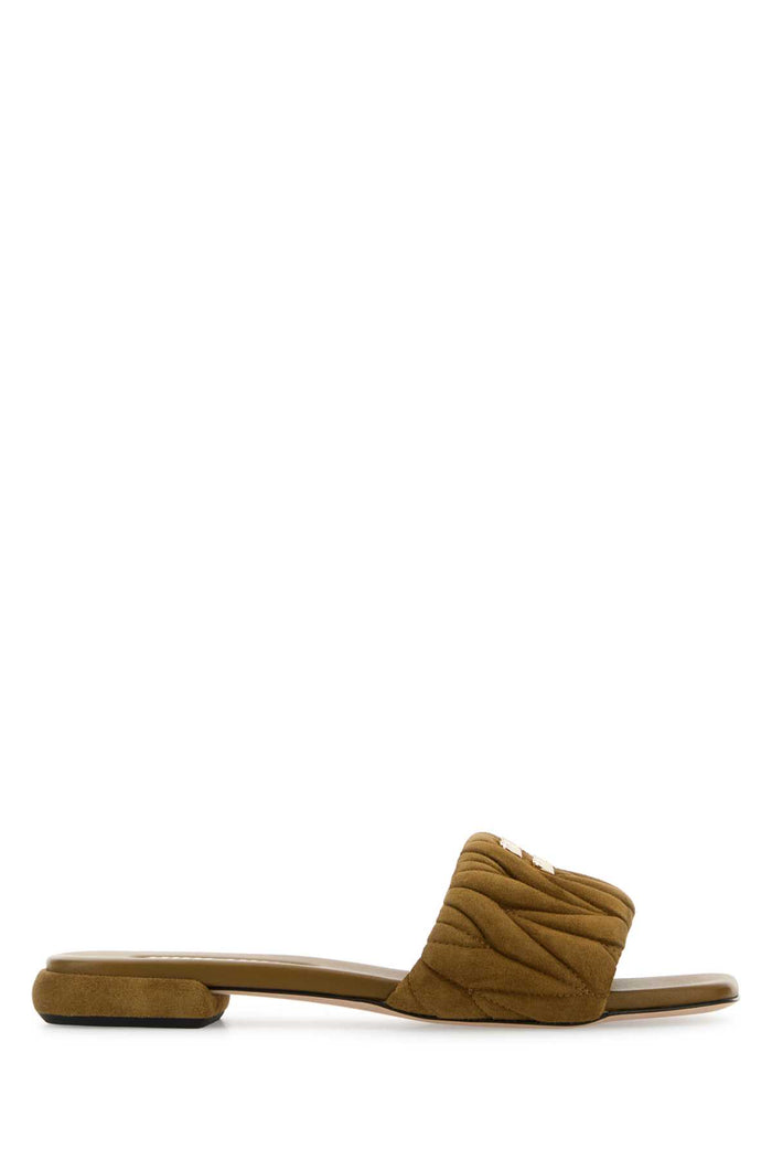 Olive Green Suede Slippers Oliva Lambleather