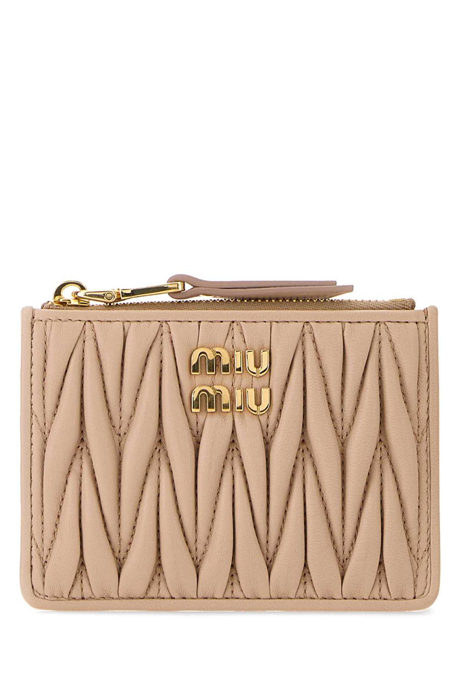 Miu Miu Exterior: 100% Nappa leather; Finishing: Golden metal card case in beige