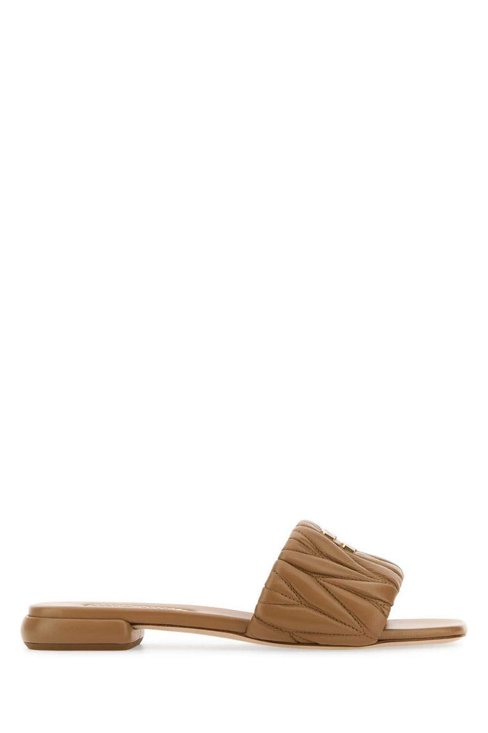 Caramel Nappa Leather Slippers Agnello