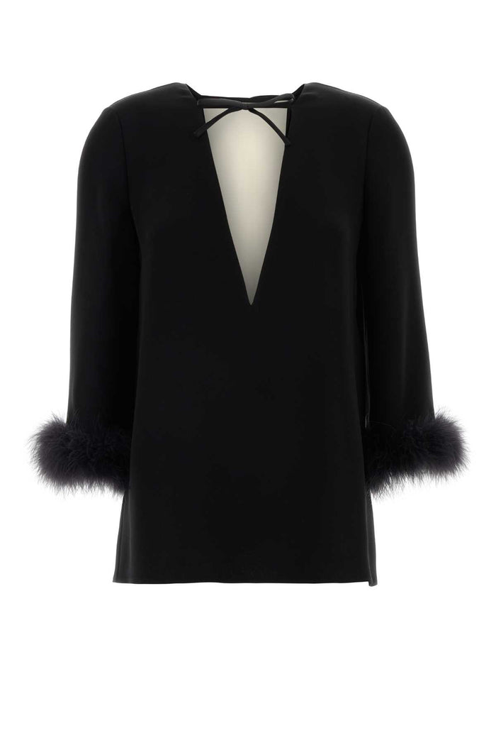 Black Silk Blouse Neroavorio Turkey (meleagris Gallpavo) Maglie