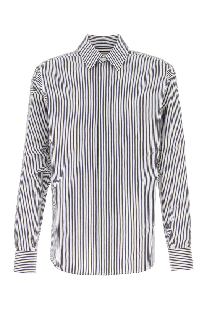 Embroidered Cotton Blend Shirt Bluered Exterior: Linen Camicie