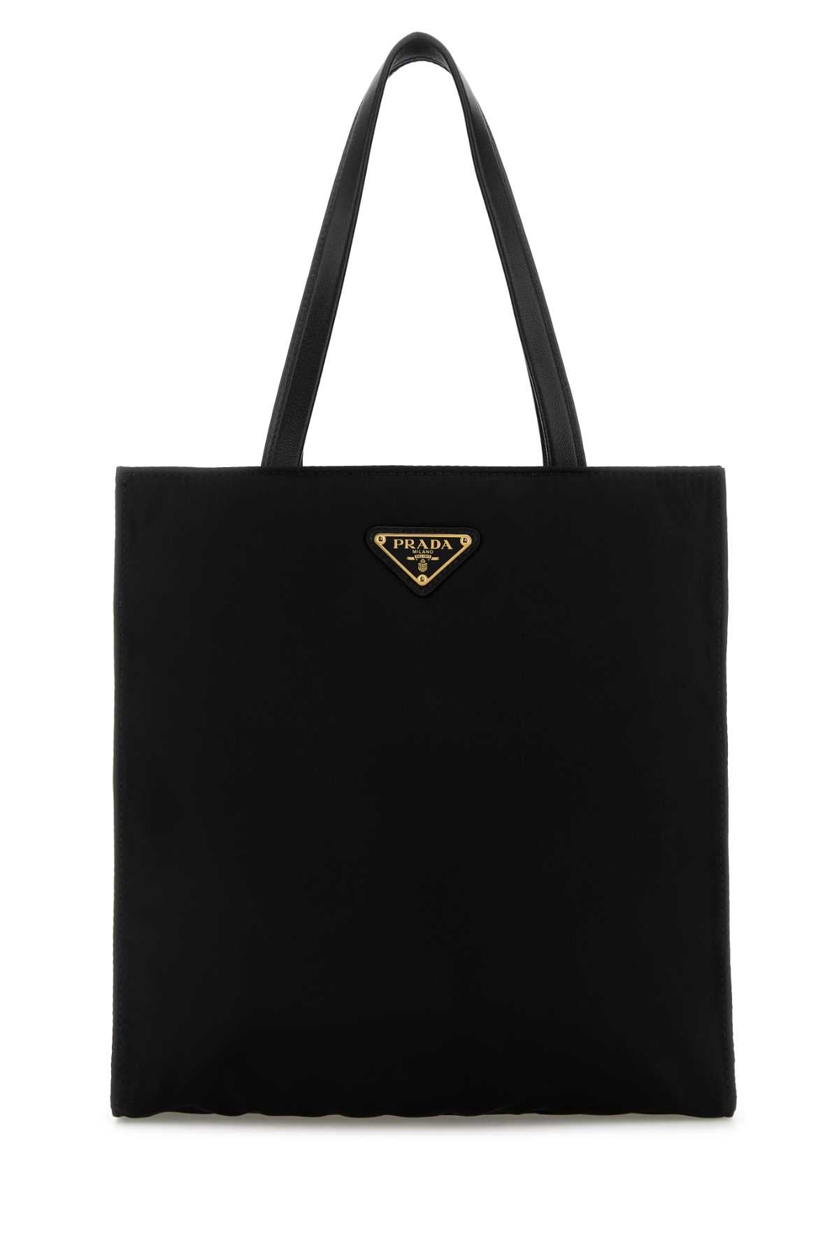 Black Canvas Shopping Bag Nero Recycledpolyamide-lambleather Borse A Mano