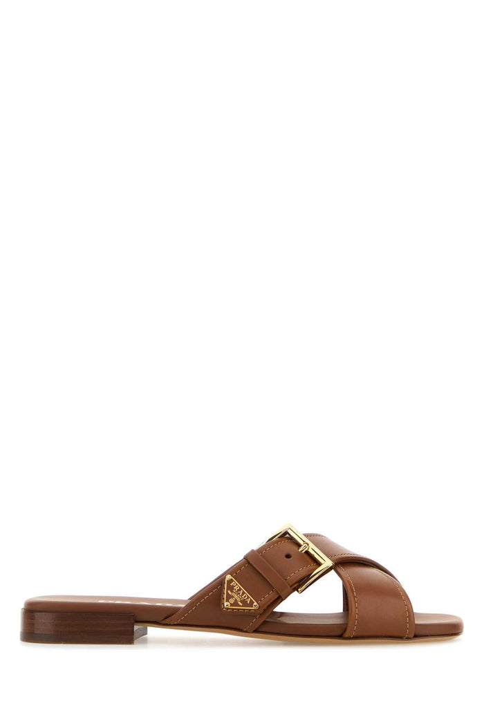 Caramel Leather Slippers Cuoio