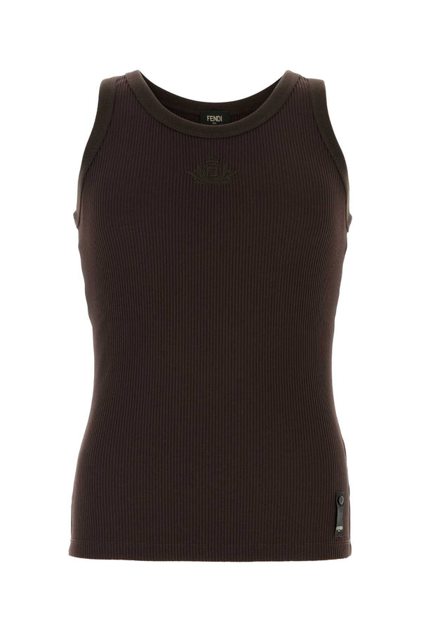 Fendi Ribbed 91% Nylon tank top in brown