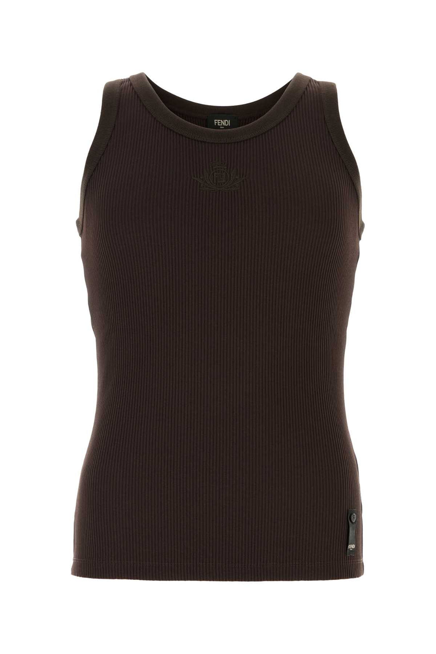 Fendi Ribbed 91% Nylon tank top in brown