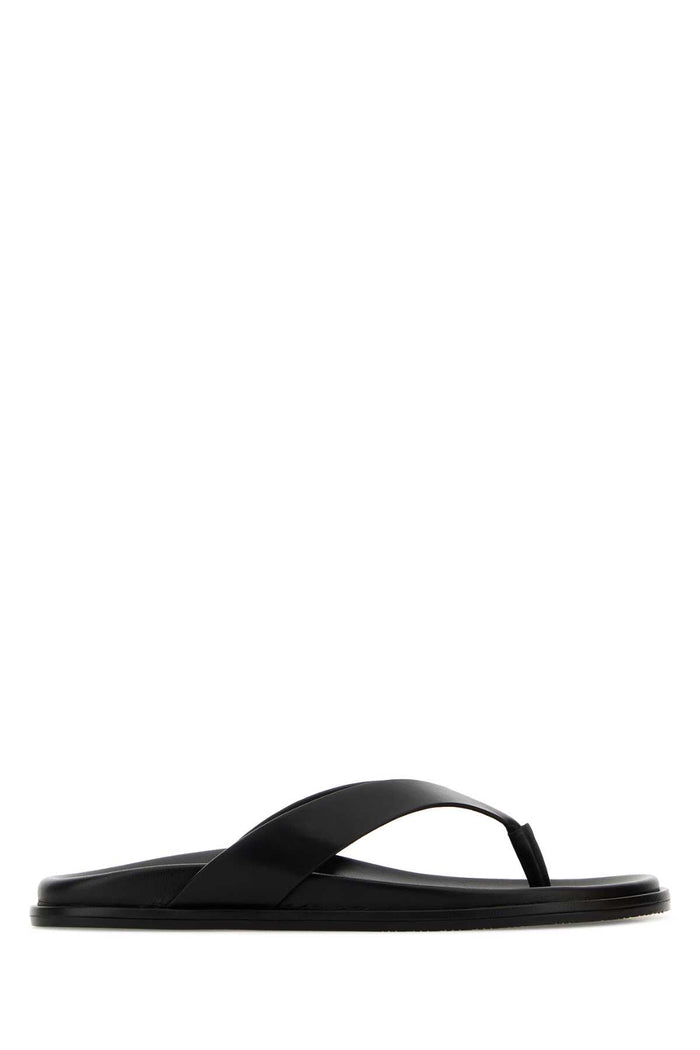 Black Leather Thong Slippers
