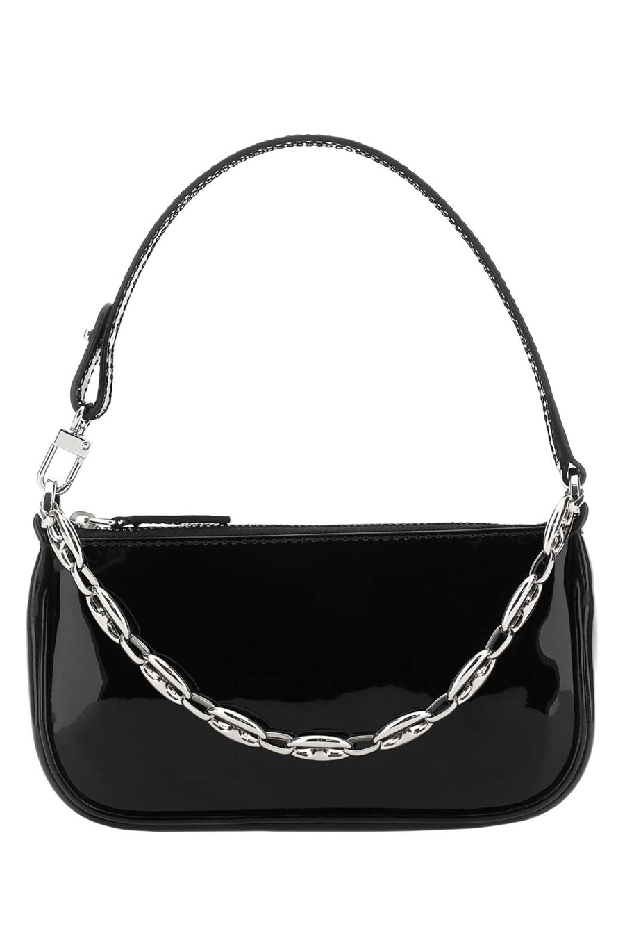 By Far Exterior: 100% Bovine leather; Lining: 100% Cotton; Finishing: Silver metal shoulder bag in black